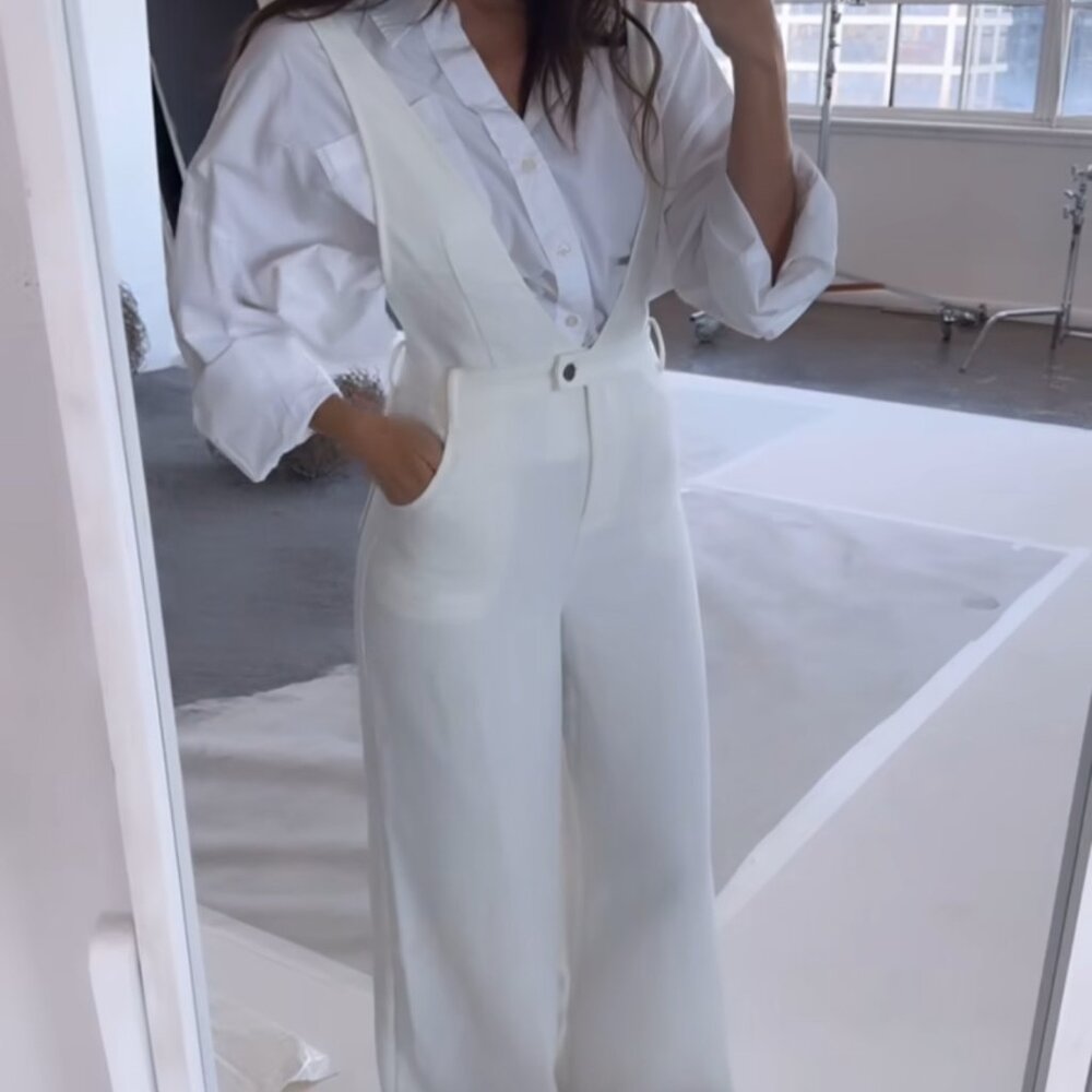 Weworewhat Deep V Flare Overall Ivory - Size 27- Brand New with Tags